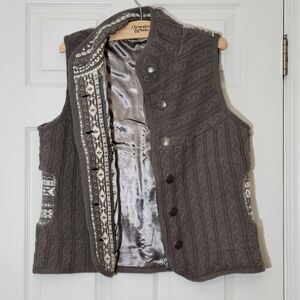 Bob Timberlake Womens Sz Large Cable Knit Insulated Sweater Vest Grey Zip